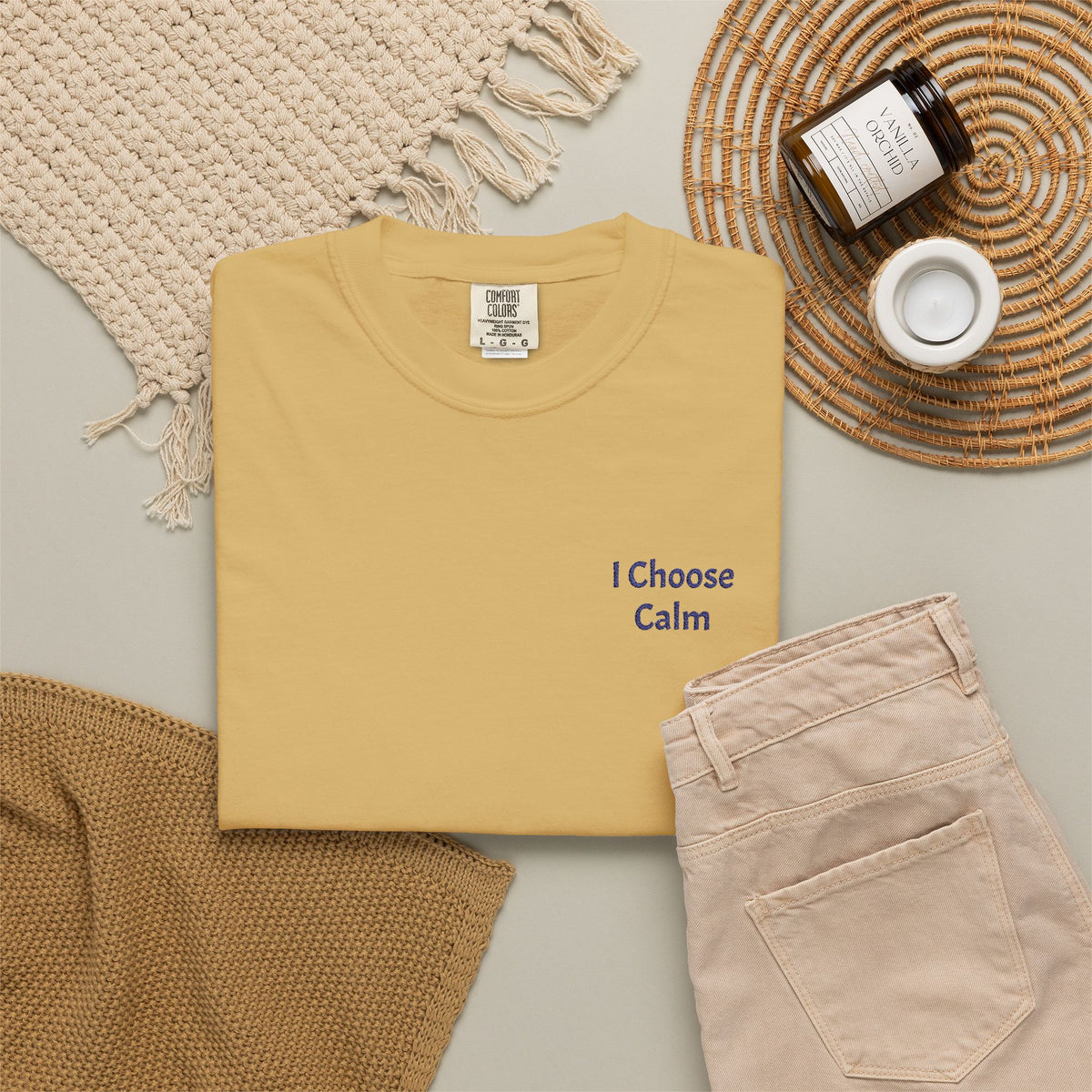 Printify I Choose Calm T-Shirt featuring minimalist relaxation design, soft fabric, and comfortable fit for casual wear.