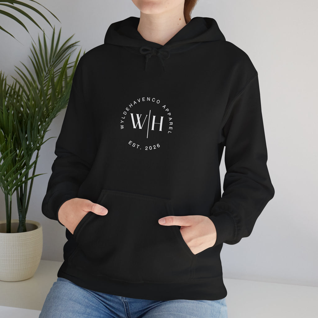 Gray Monogram Circle Hoodie by WyldeHaven Apparel featuring Est. 2026 logo on the front, made by Printify.