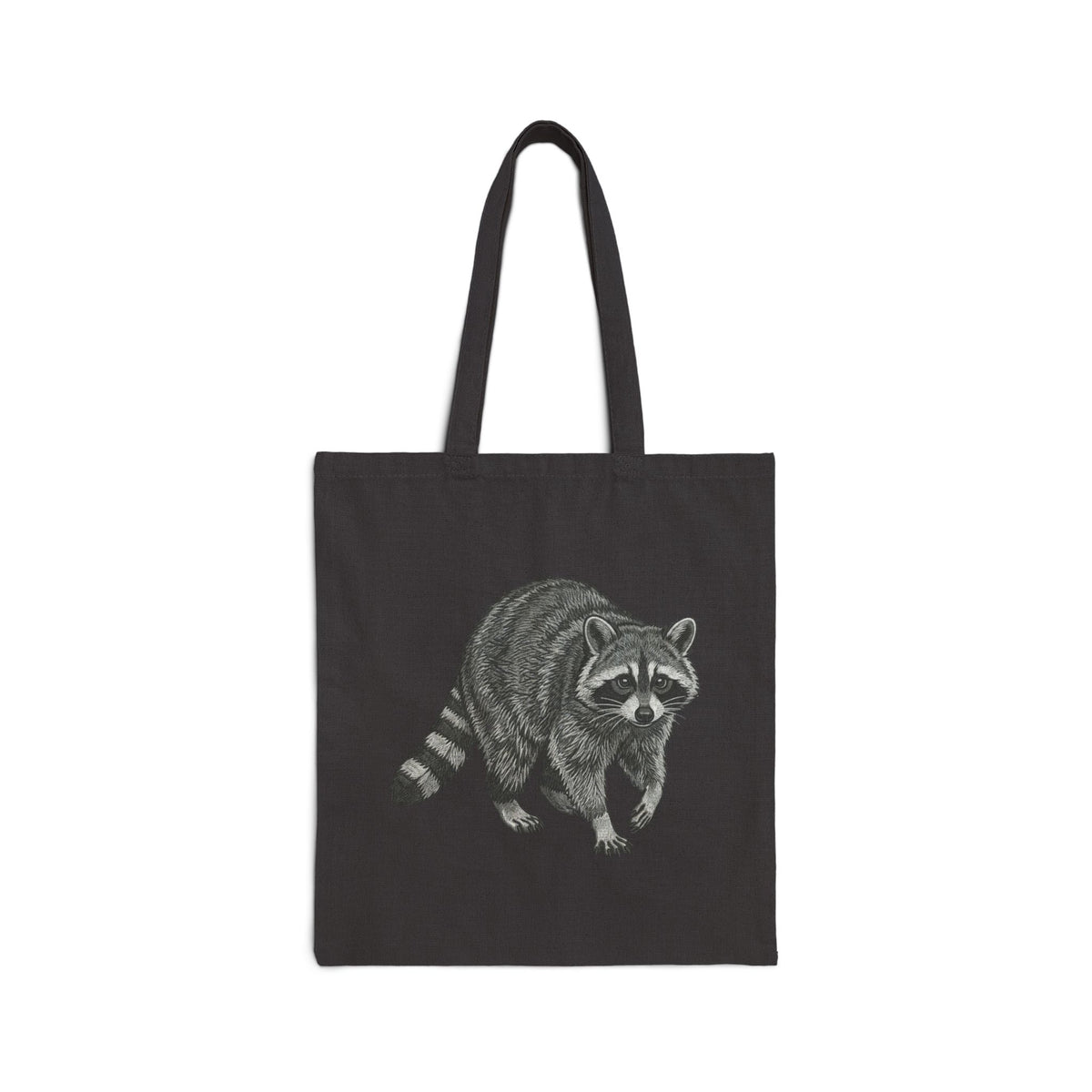 Printify Raccoon Canvas Tote Bag featuring a vintage wildlife raccoon design, eco-friendly and spacious for shopping.