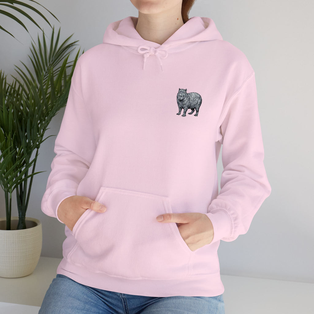 Capybara embroidered hoodie from Wyldelife Collection featuring wildlife design, soft fabric, and comfortable fit.
