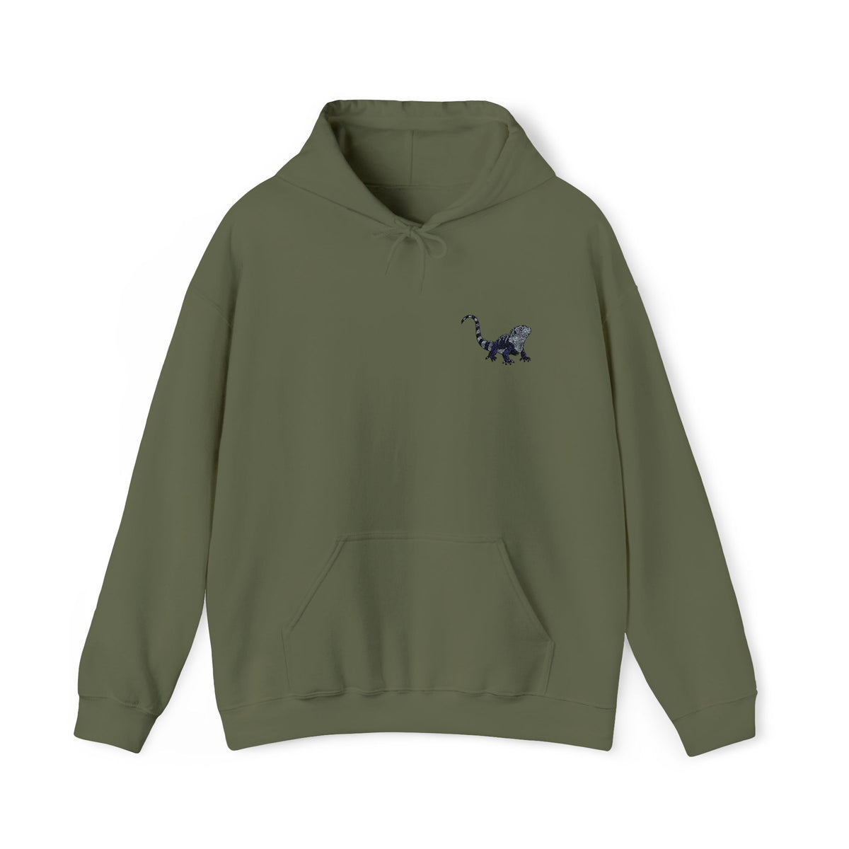 Unisex hoodie with iguana embroidery, featuring detailed wildlife design on a comfortable, nature-inspired printify hoodie.