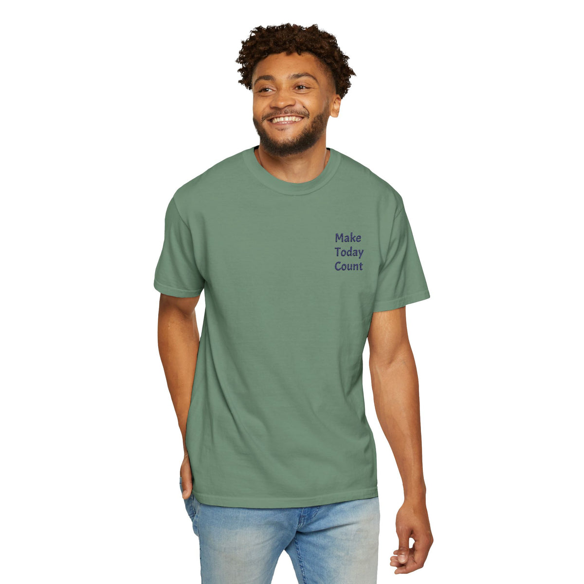 Minimalist Make Today Count T-Shirt by Printify featuring a pocket design with inspirational message on soft cotton fabric.