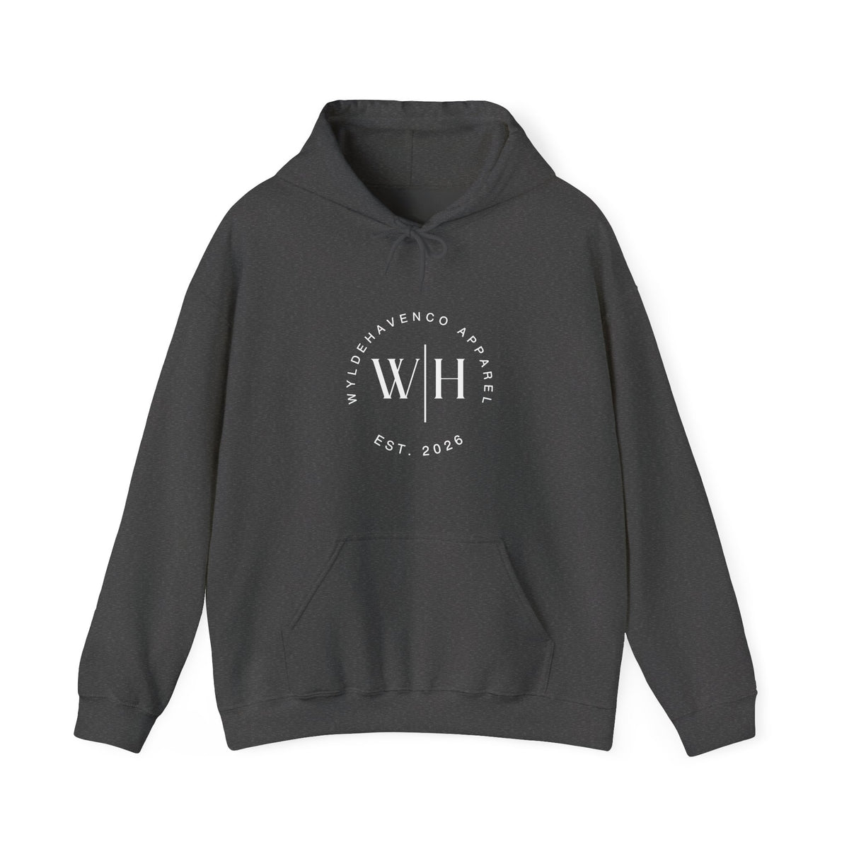 Gray Monogram Circle Hoodie by WyldeHaven Apparel featuring a stylish logo design on the front, made by Printify.
