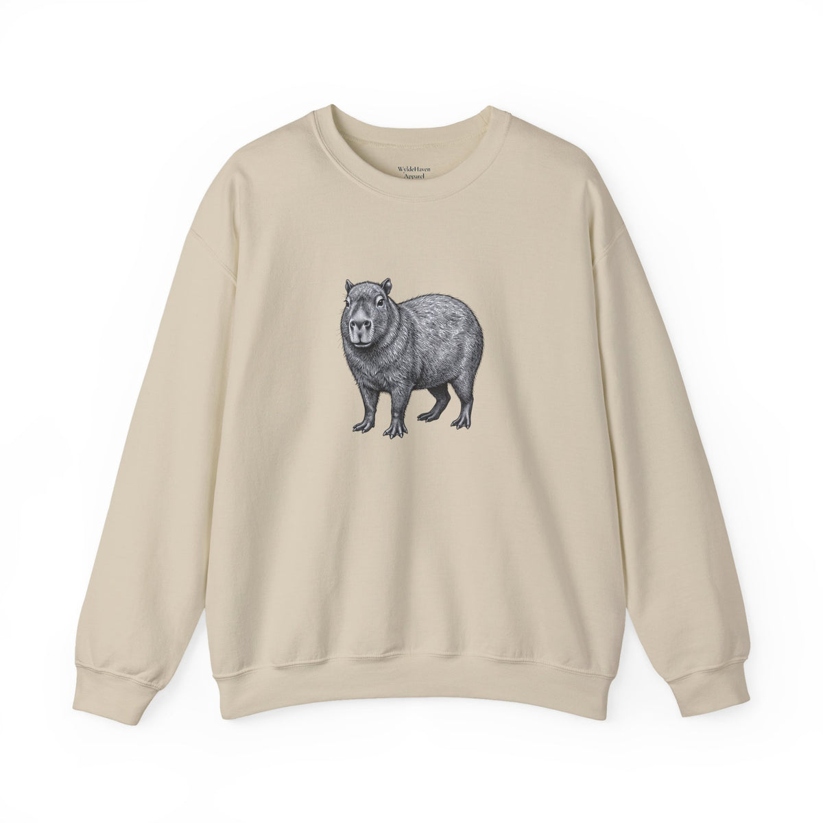 Capybara graphic sweatshirt from Wyldelife Collection featuring wildlife art on a comfortable Printify sweatshirt.