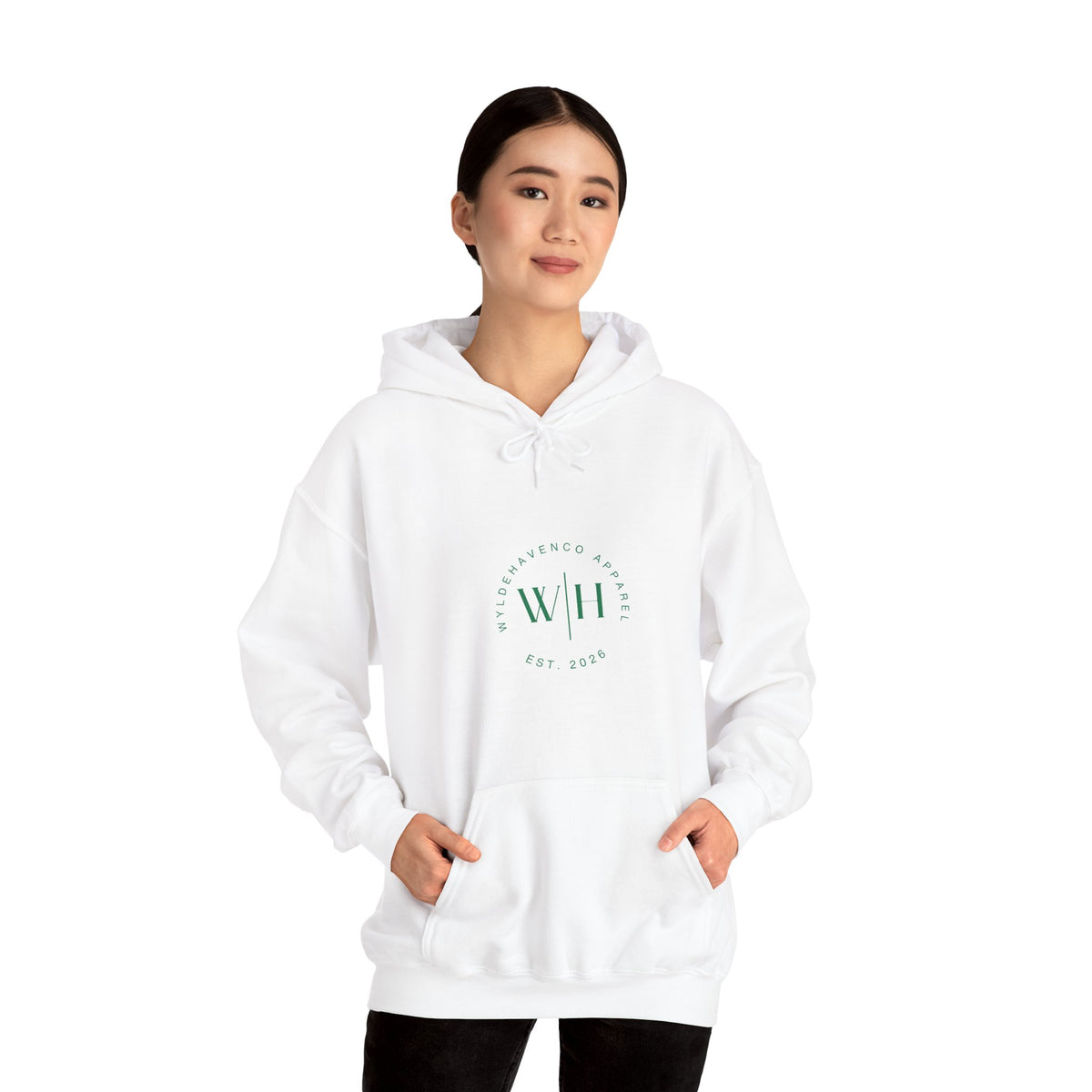 Gray Monogram Circle Hoodie by WyldeHaven Apparel featuring an embroidered WyldeHaven logo on the front, casual sneaker style