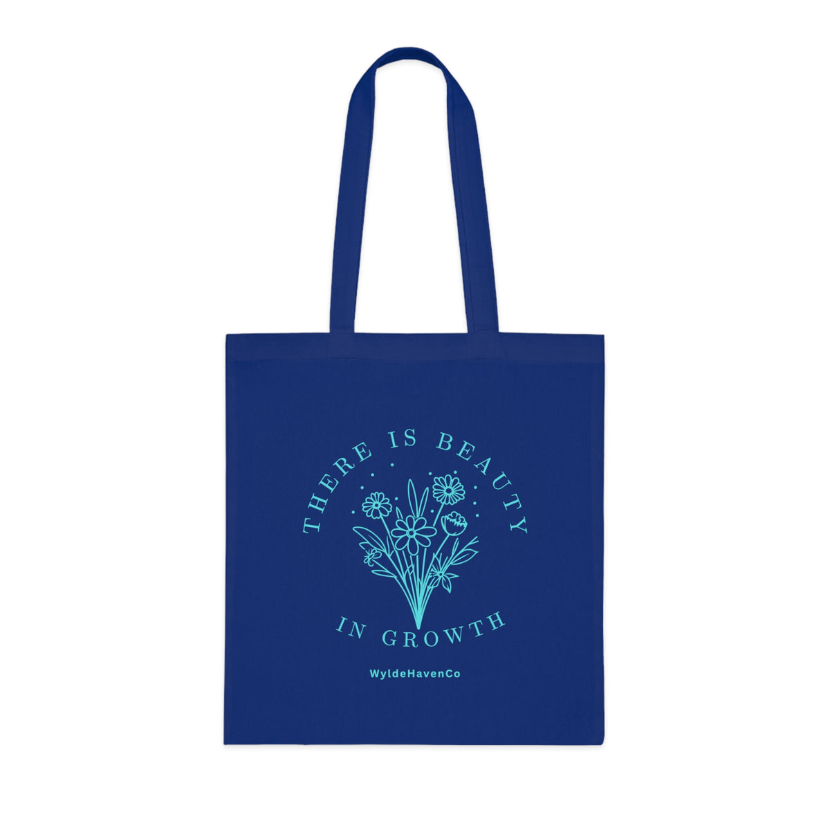 Floral cotton tote bag with "There Is Beauty In Growth" inspirational message, eco-friendly reusable bag by Printify
