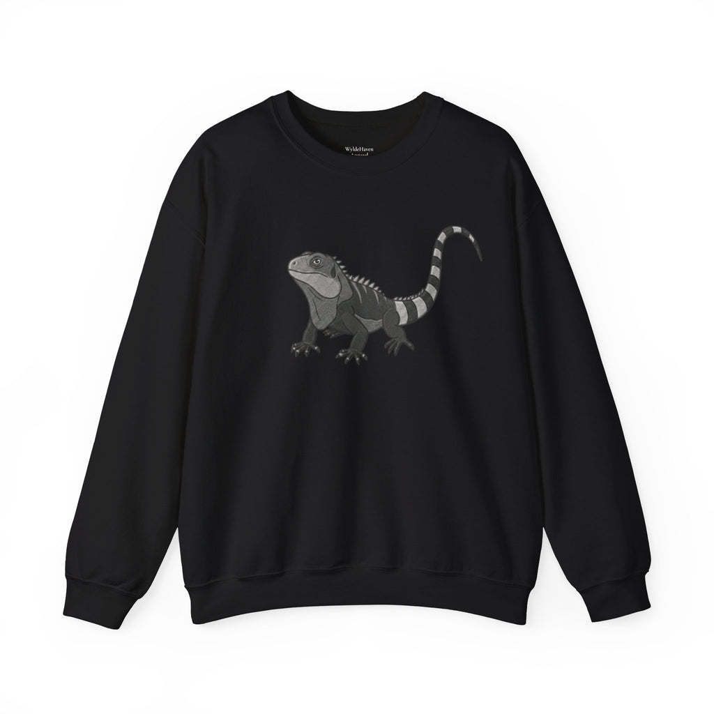 Iguana graphic sweatshirt from Wyldelife Collection featuring detailed wildlife art on a comfortable Printify sweatshirt.