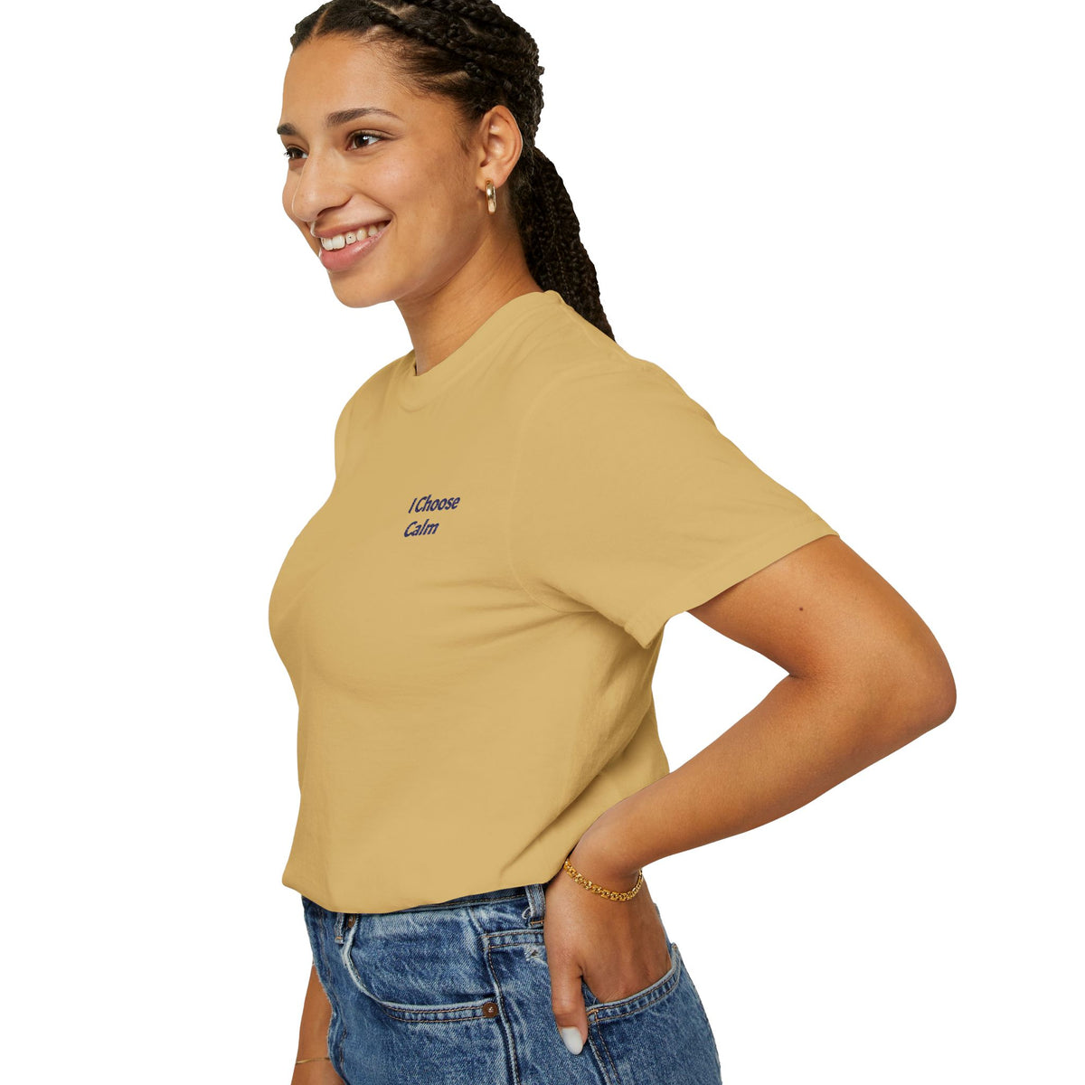 Light gray I Choose Calm T-Shirt by Printify featuring minimalist relaxation design, casual fit, and soft cotton fabric.