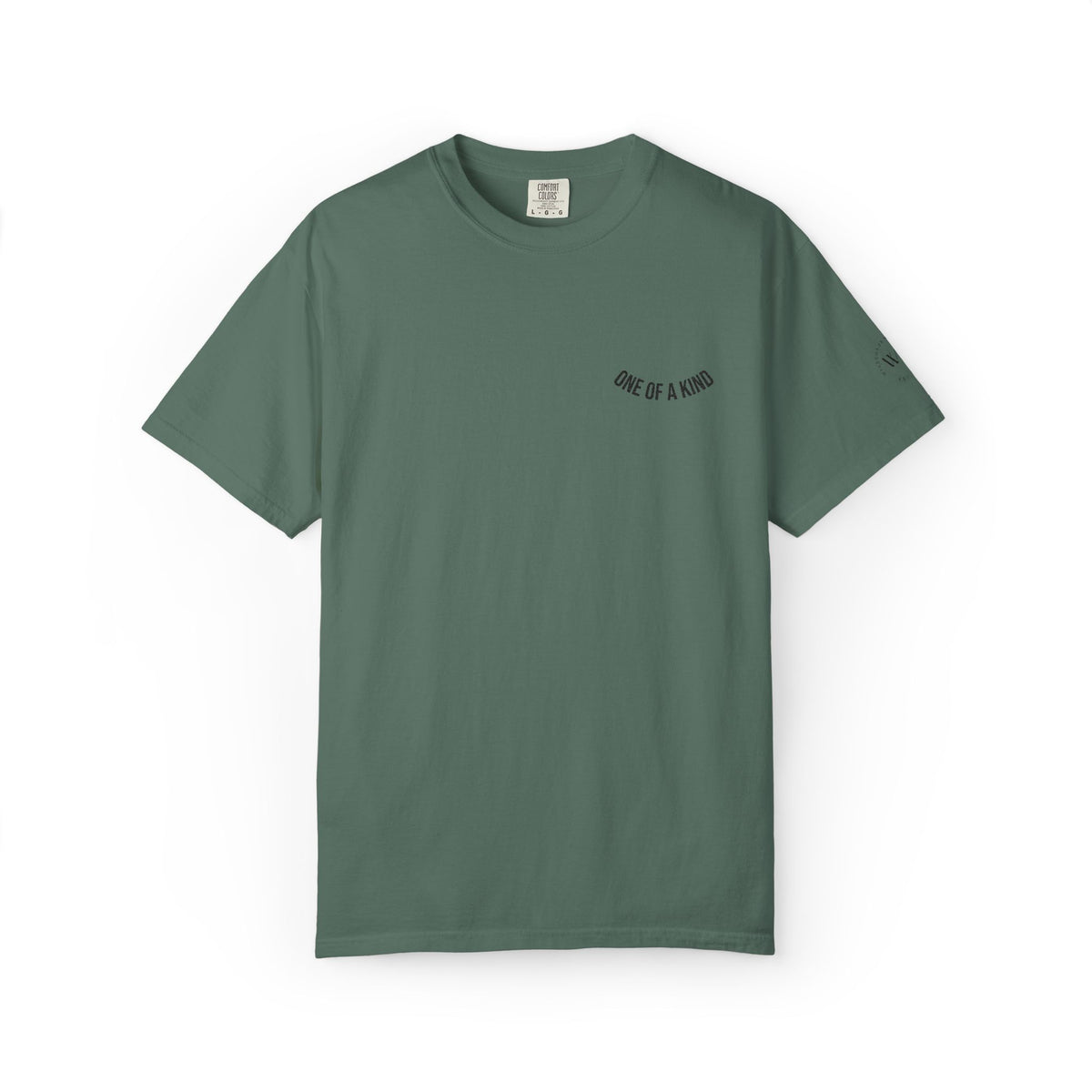 White "One of a Kind" Chest Logo T-shirt by Printify featuring a minimalist design on the front.