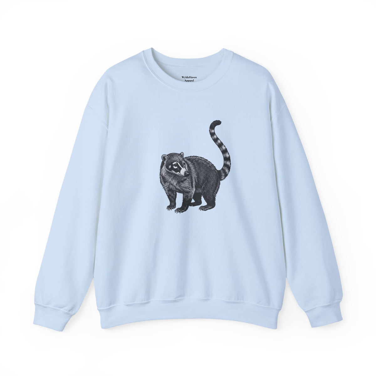 Coati graphic sweatshirt from Wyldelife Collection featuring wildlife art, with a cozy, casual fit and detailed coati illustration.