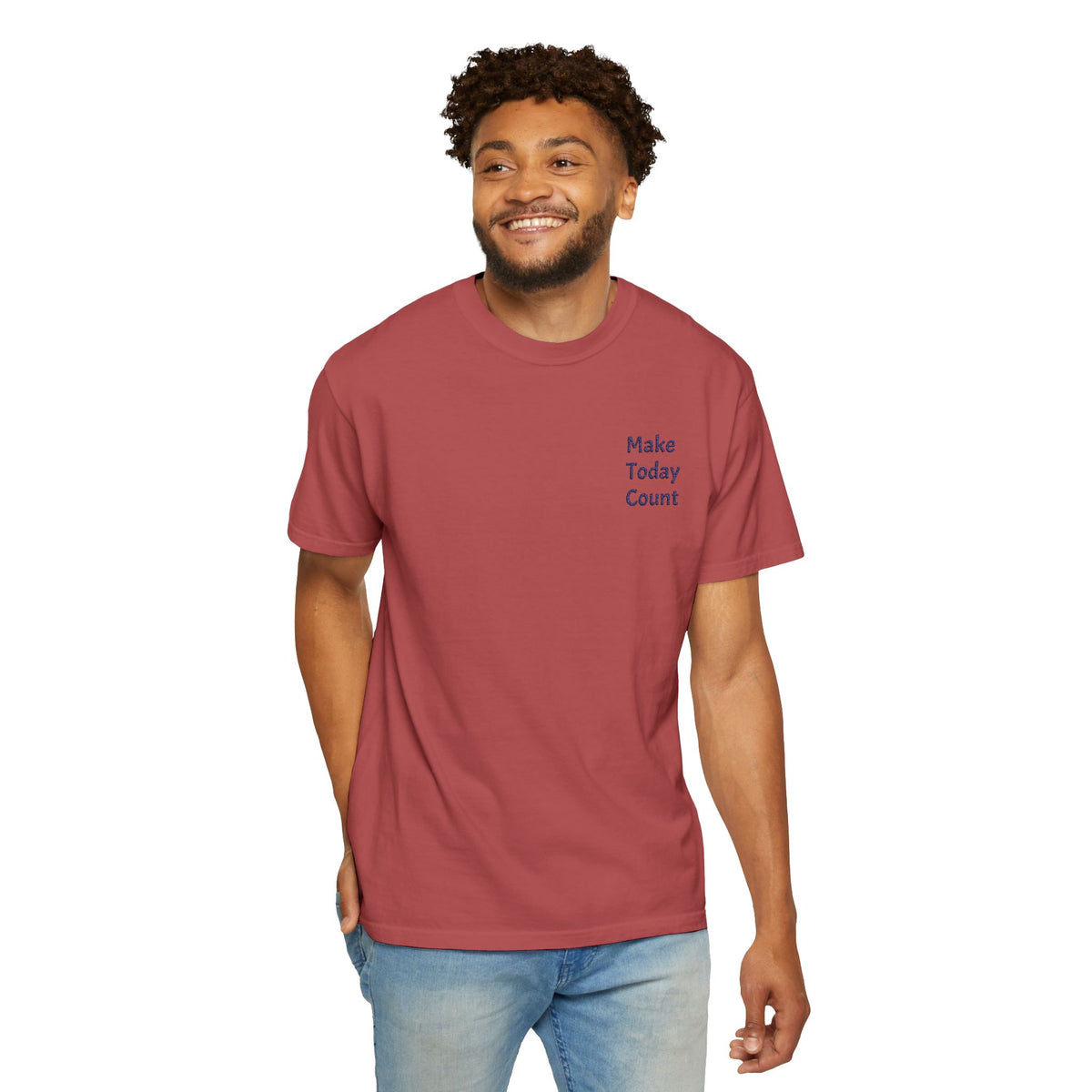 Printify Make Today Count T-Shirt with minimalist design and small inspirational pocket detail, casual unisex tee for everyday wear.