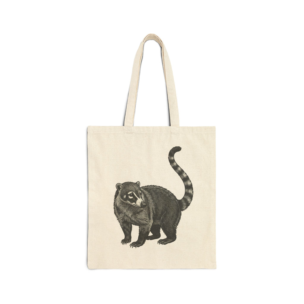Printify Coati Tote Bag featuring detailed wildlife illustration, stylish and spacious bag from Wyldelife Collection.