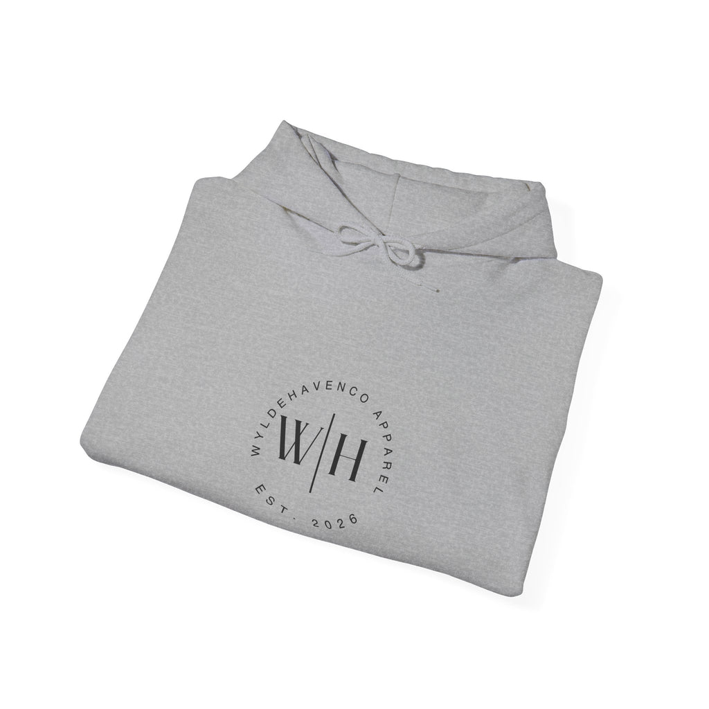 Gray Monogram Circle Hoodie by WyldeHaven Apparel with Est. 2026 logo, featuring a soft fabric hoodie with a printed monogram design.