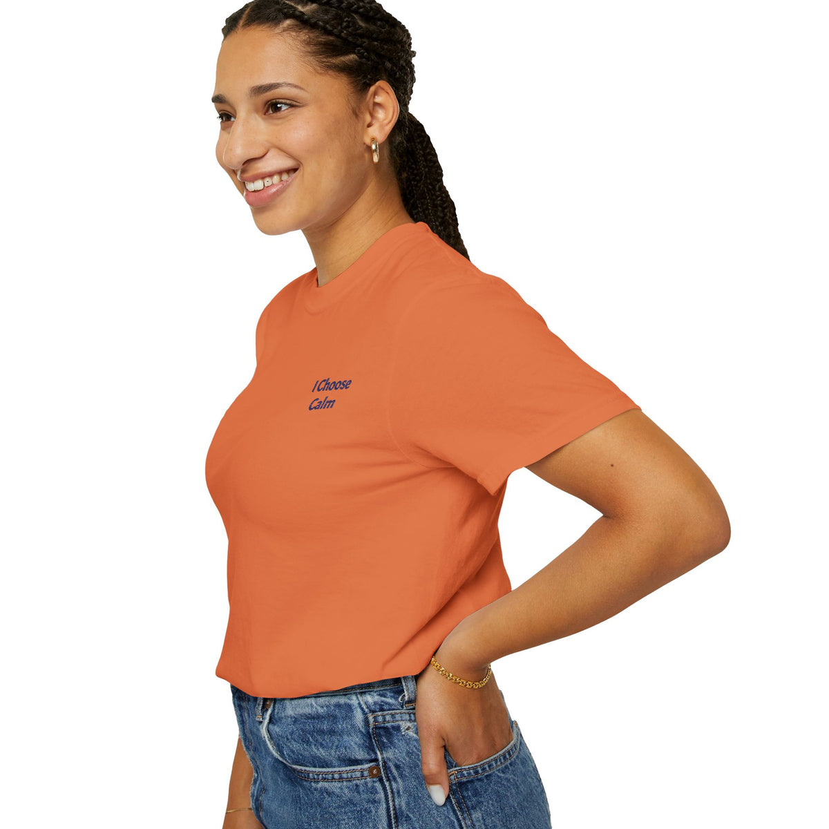 Gray I Choose Calm T-Shirt by Printify featuring minimalist Relaxation design on soft cotton fabric.
