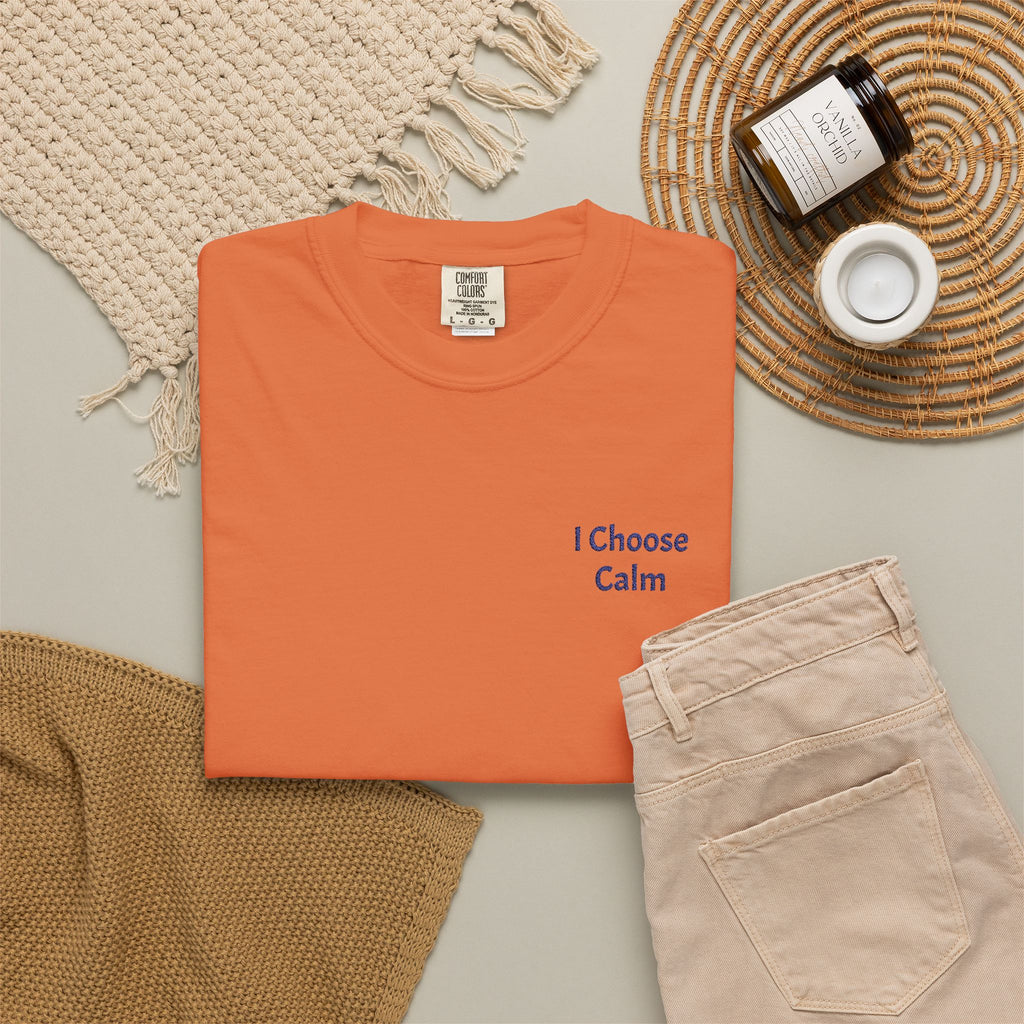 Light beige I Choose Calm T-Shirt by Printify featuring minimalist relaxation design on soft cotton fabric.