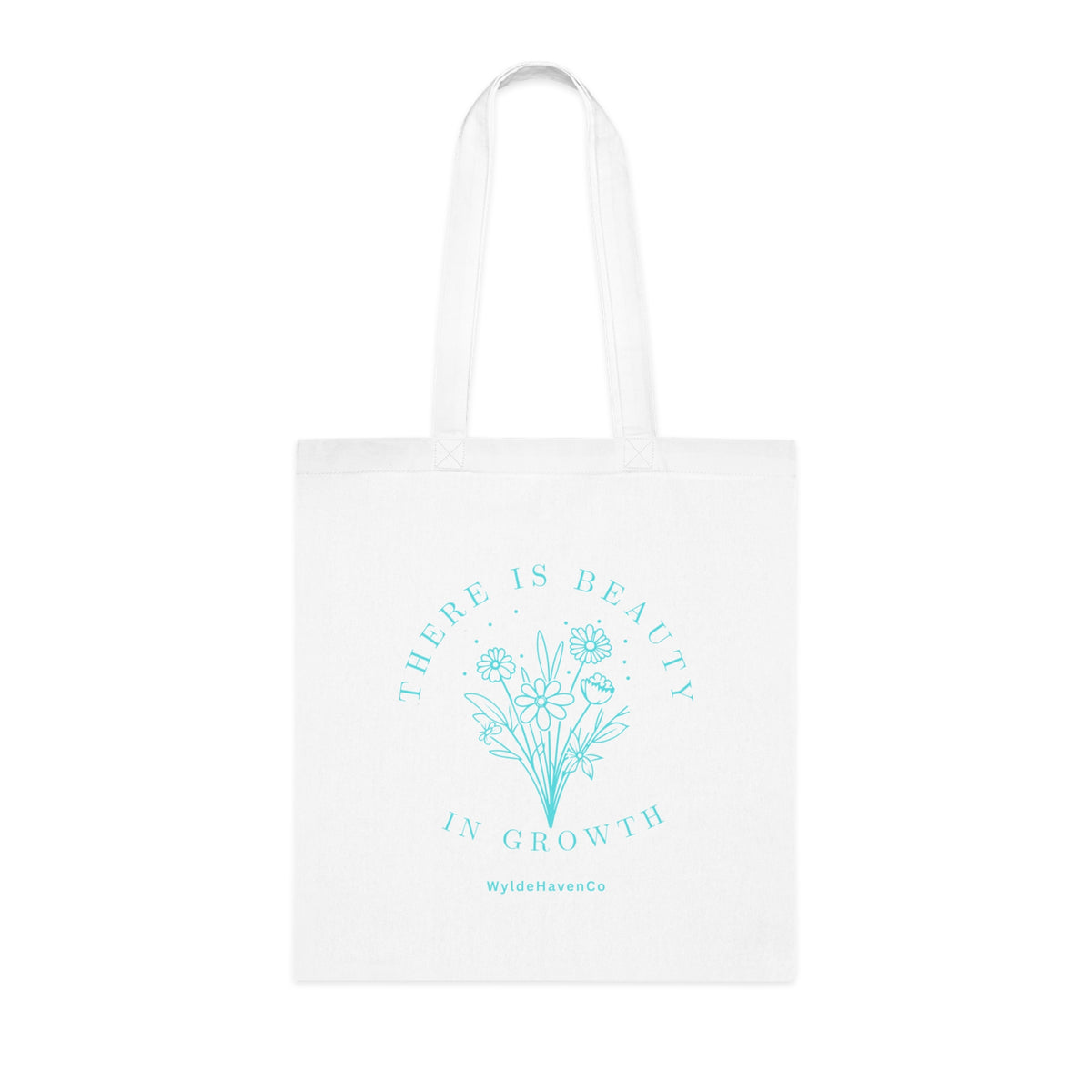 Floral cotton tote bag with "There Is Beauty In Growth" inspirational message, eco-friendly bag by Printify.