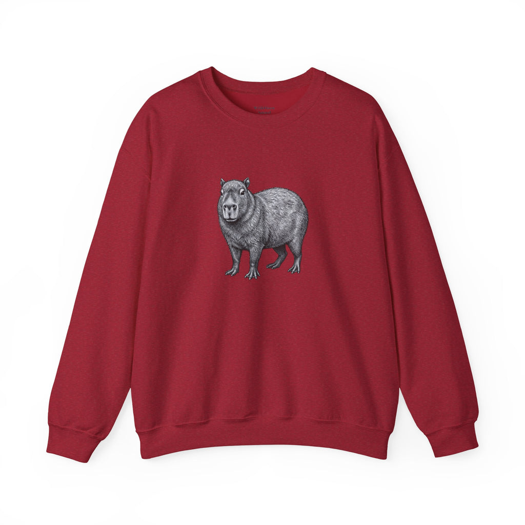 Capybara graphic sweatshirt from Wyldelife Collection featuring wildlife art, with a cozy fit and detailed capybara illustration.