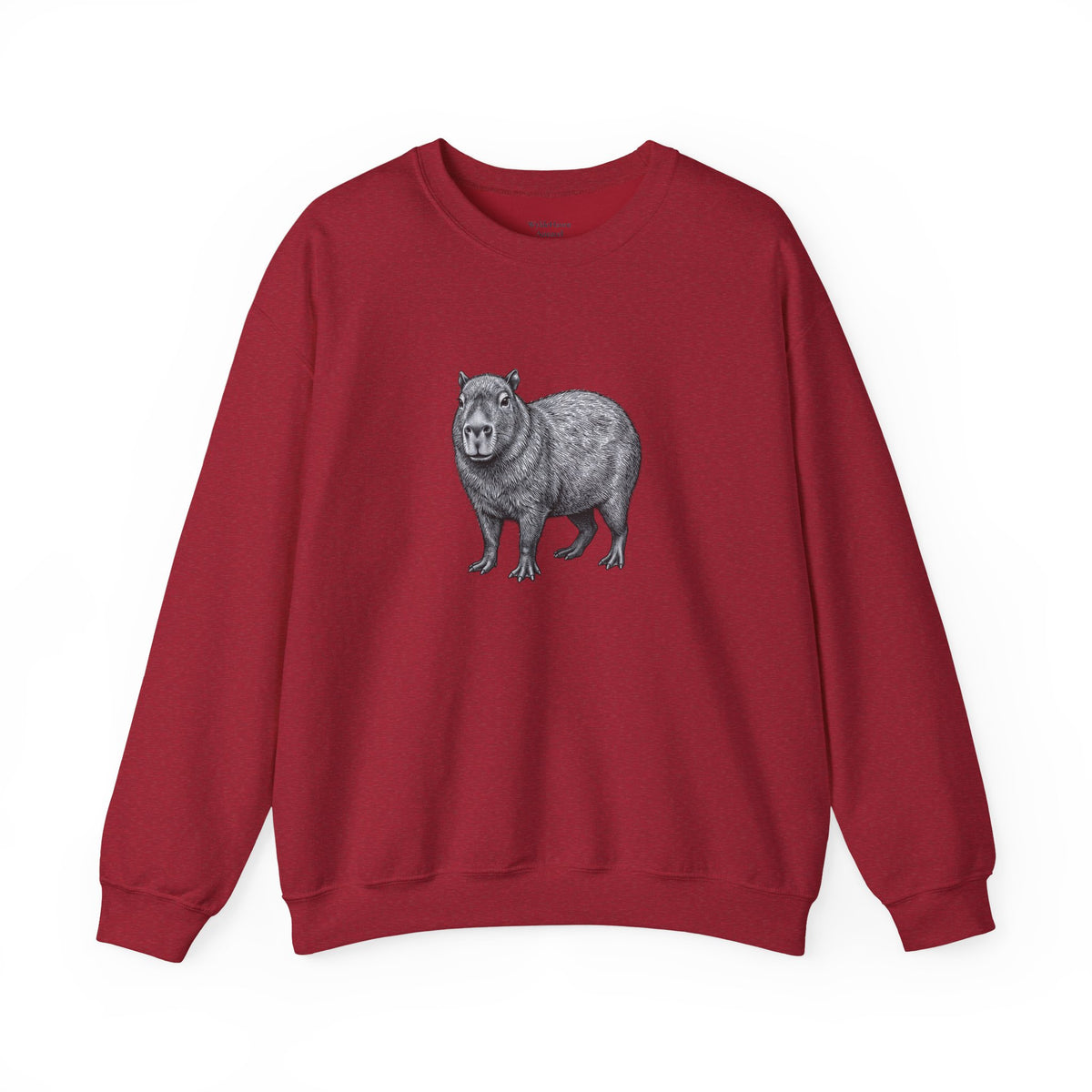 Capybara graphic sweatshirt from Wyldelife Collection featuring wildlife art, with a cozy fit and detailed capybara illustration.