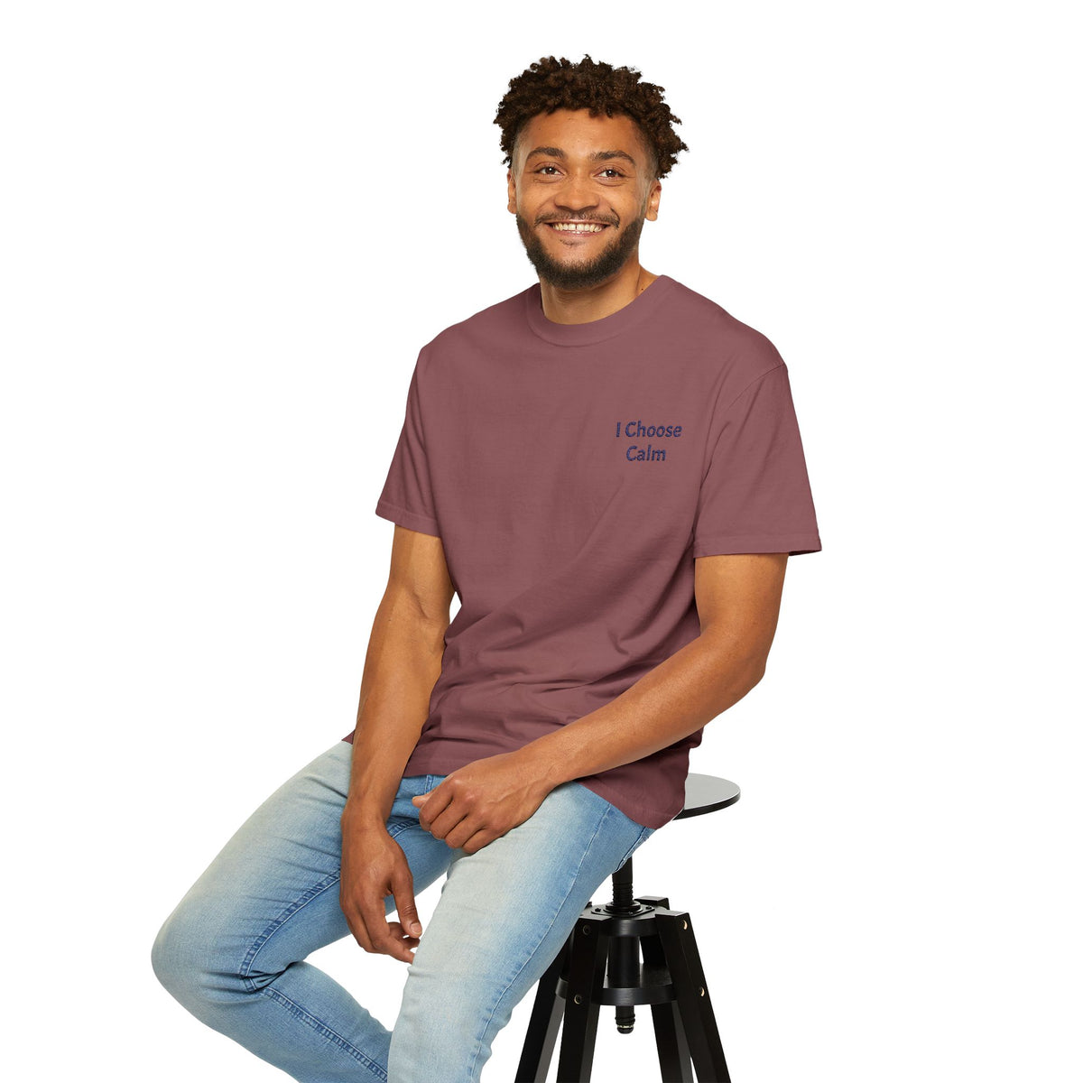 Light gray I Choose Calm T-Shirt by Printify featuring minimalist relaxation design on soft cotton fabric.