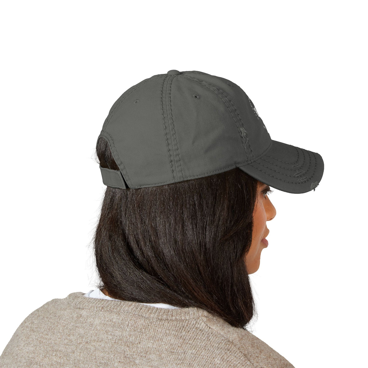 Vintage washed distressed embroidered dad hat by Printify featuring a classic baseball cap style with faded, worn-in look and detailed embroidery.