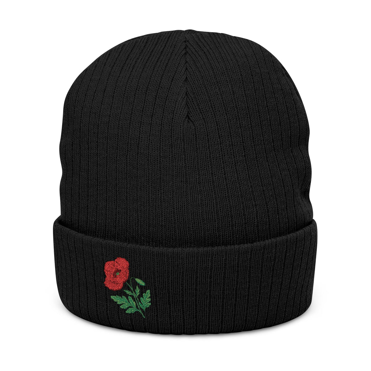 Embroidered Poppy Beanie hat by WyldeHaven Apparel, soft knit winter hat with floral embroidery, unisex and stylish for everyday wear