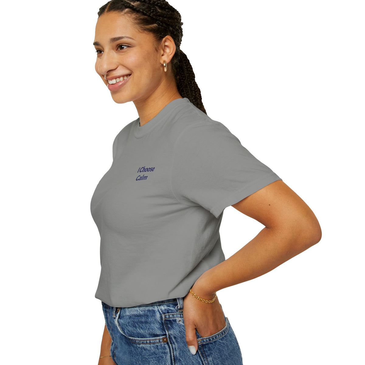 Light gray I Choose Calm T-Shirt by Printify featuring minimalist relaxation design on soft cotton fabric.