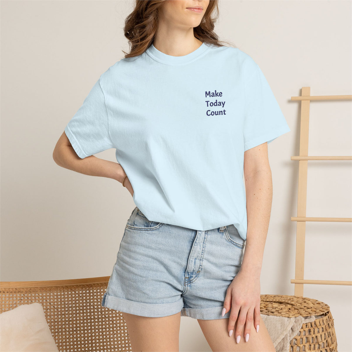 Printify Make Today Count T-Shirt with minimal inspirational pocket design, casual cotton tee for everyday wear.