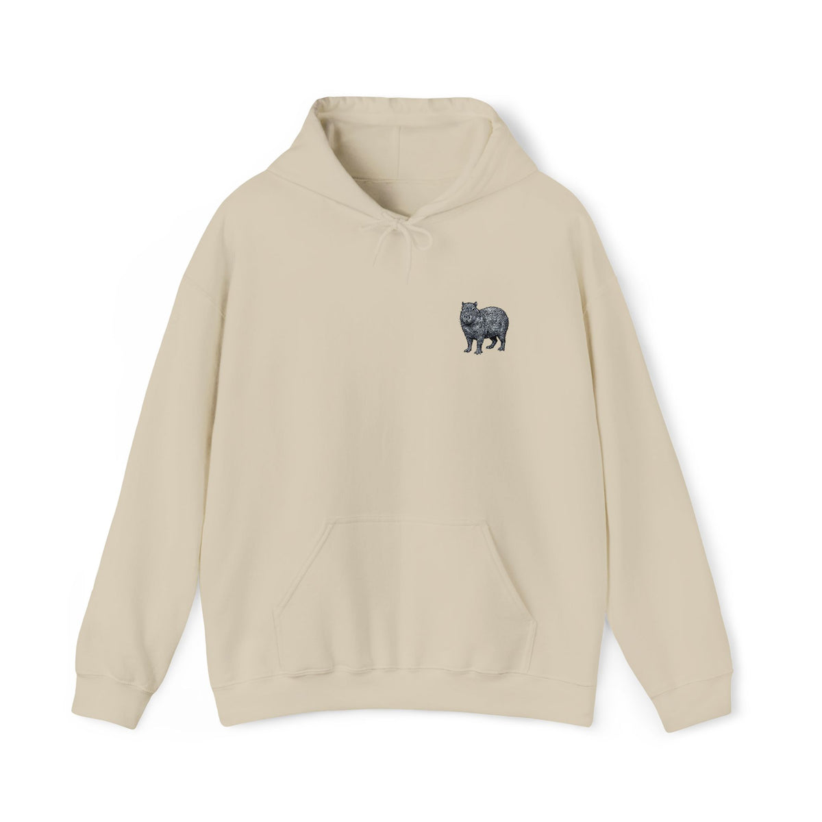 Capybara embroidered hoodie from Wyldelife Collection featuring wildlife design in vibrant colors, made by Printify.