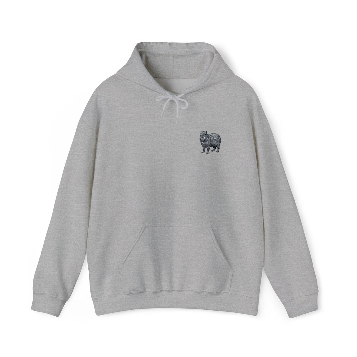 Capybara embroidered hoodie from Wyldelife Collection featuring detailed wildlife design, made by Printify, in soft fabric with a cozy fit.