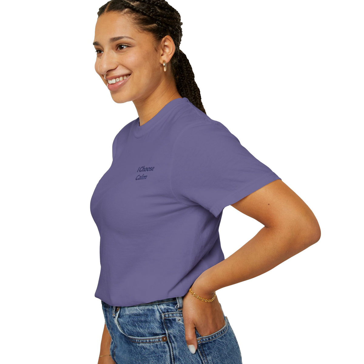 Light gray I Choose Calm T-Shirt by Printify featuring minimalist relaxation design on soft cotton fabric.