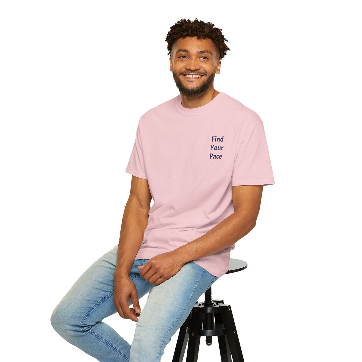 Minimal gray Find Your Pace T-Shirt by Printify with motivational chest print, casual fit, and soft cotton fabric.