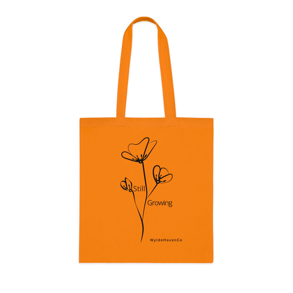 Minimalist floral cotton tote bag by Printify featuring a still growing inspirational design, perfect for everyday use.