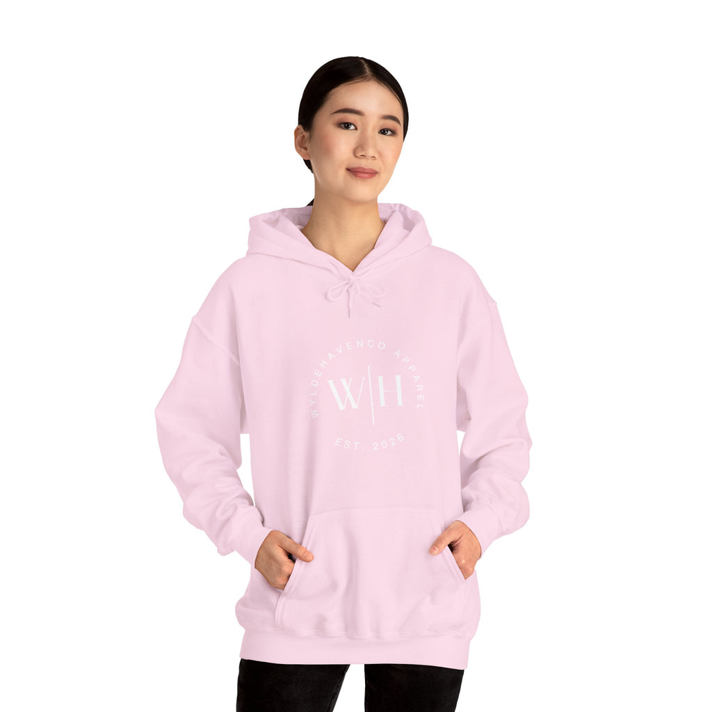 Printify Monogram Circle hoodie featuring WyldeHaven Apparel Est. 2026 logo on soft, comfortable sweatshirt with a stylish design.