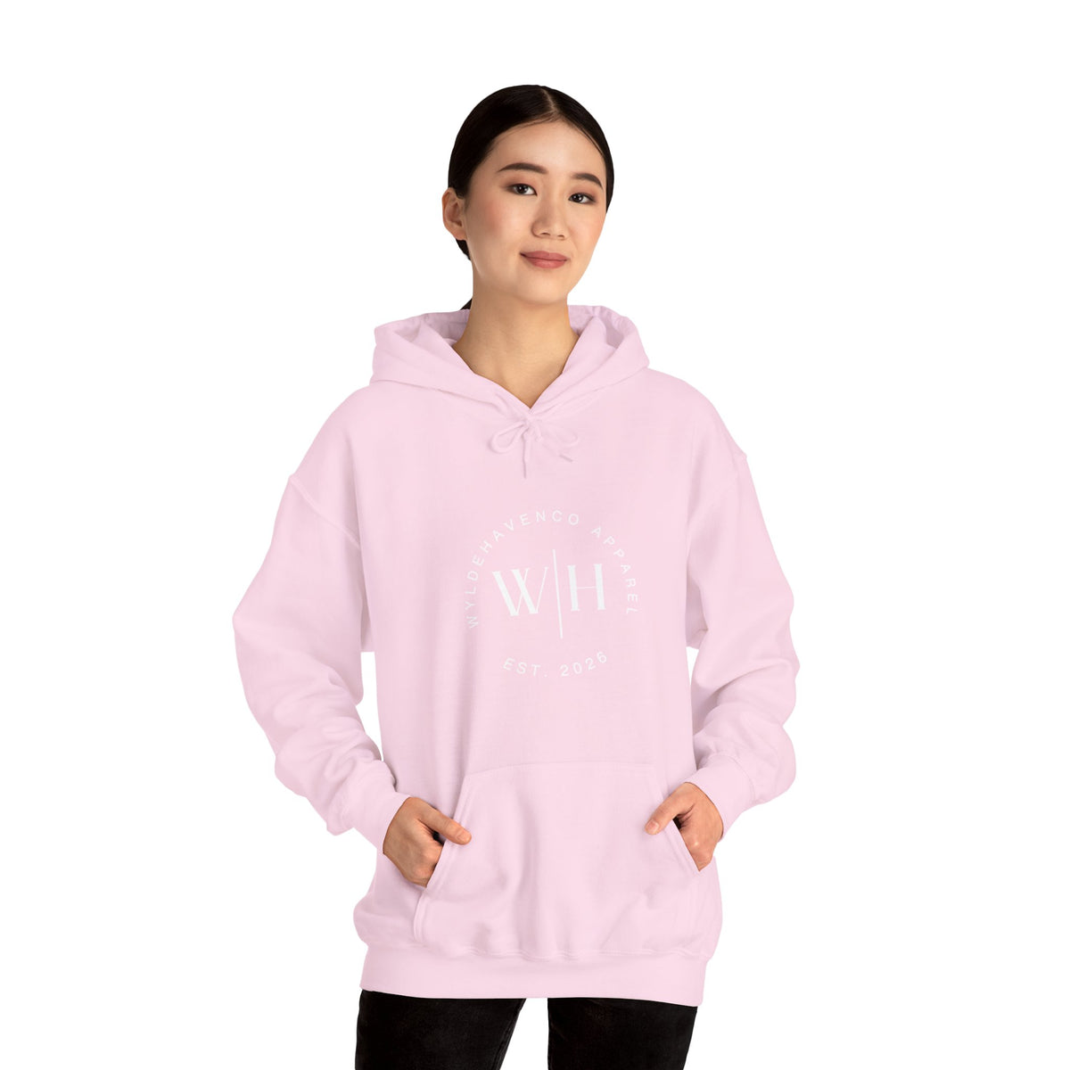 Printify Monogram Circle hoodie featuring WyldeHaven Apparel Est. 2026 logo on soft, comfortable sweatshirt with a stylish design.