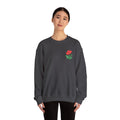 Unisex embroidered sweatshirt with a floral poppy design on the left chest, featuring comfortable fabric and stylish print.