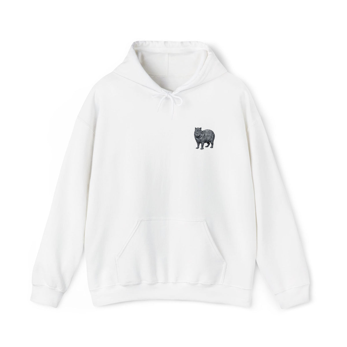 Capybara embroidered hoodie from Wyldelife Collection, featuring detailed wildlife embroidery on a comfortable hoodie by Printify.