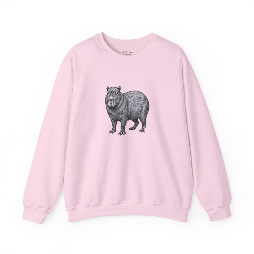 Capybara graphic sweatshirt from Wyldelife Collection by Printify featuring wildlife art design on soft fabric.