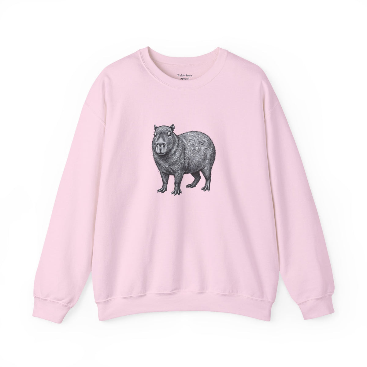Capybara graphic sweatshirt from Wyldelife Collection by Printify featuring wildlife art design on soft fabric.