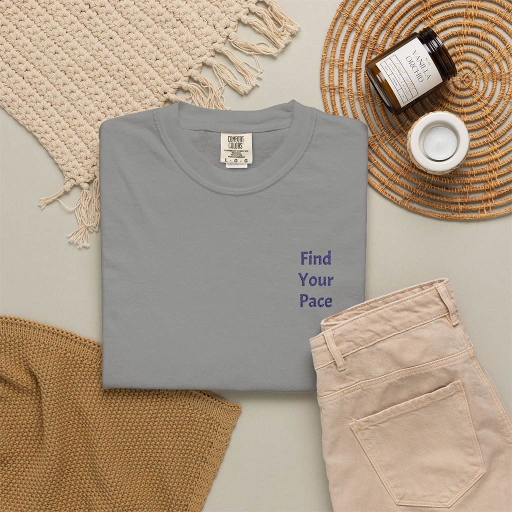 Find Your Pace T-Shirt by Printify featuring a minimal motivational chest print and comfortable casual fit.